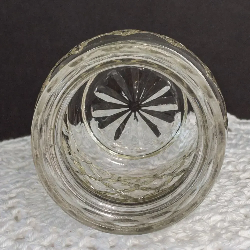 ANCHOR HOCKING Vintage Clear Pressed Glass Lidded Diamond Pattern Apothecary Jar